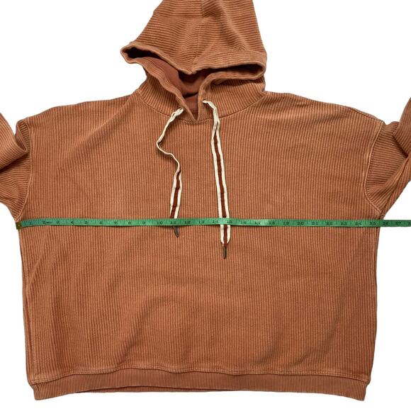 AERIE AE Ribbed Crop Hoodie in Buff Orange Size Medium Womens Relaxed Drawstring - Picture 8 of 10